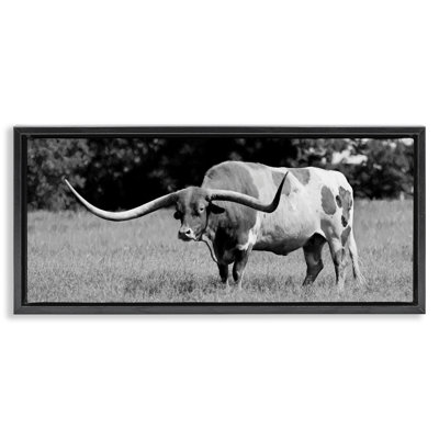 Spotted Longhorn in Grassland Black Framed Floater Canvas Wall Art, design by Lori Deiter