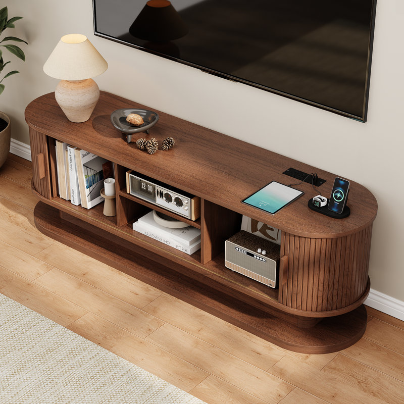 Meuble télé de 70 pouces avec éclairage DEL et multiprise dissimulée, 18.51" H x 59.06" L x 15.35" W, Noyer