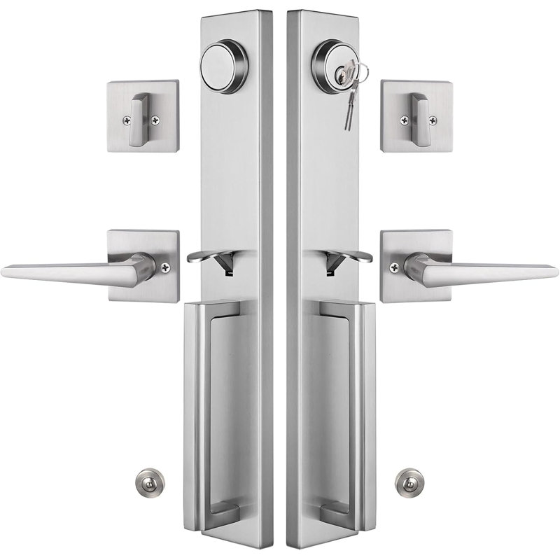 Ensemble de poignées Modish avec pêne dormant cylindrique simple et porte et rosette, Nickel brossé