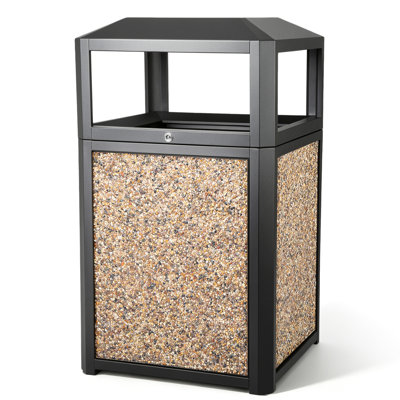 Poubelle d'extérieur 40 gallons avec couvercle, poubelle en pierre commerciale pour centre commercial, couvercle verrouillable, bac galvanisé amovible, pieds réglables, acier robuste, pour le parc, l'hôtel, la place, le restaurant, le stade