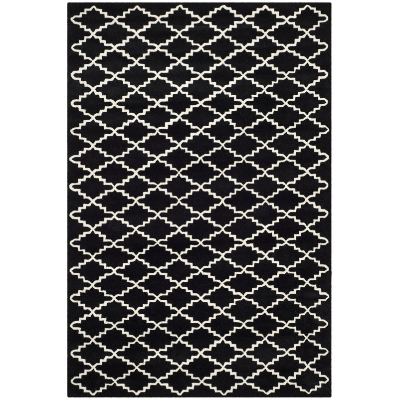 Hand-Tufted Geometric Wool 4' x 6' Black Rug