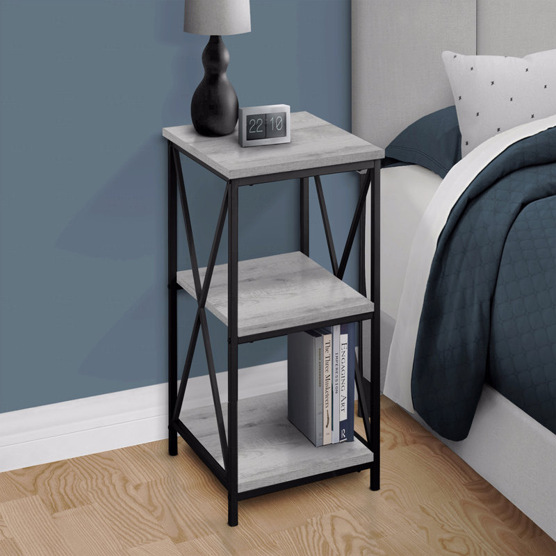 Table d'appoint, table d'appoint, table de bout, table de chevet, lampe, stratifié, métal, contemporain, moderne, Noir, Gris