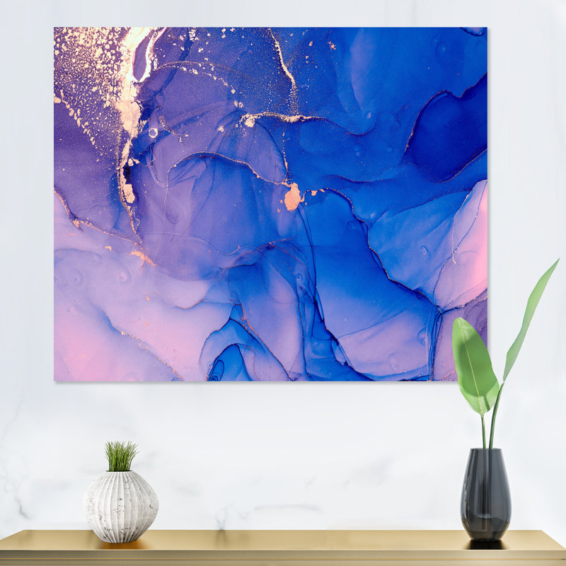 «Blue and Pink Marble Ink Clouds IV», peinture sur toile, H 12 po x l 20 po x P 1 po, Toile tendue