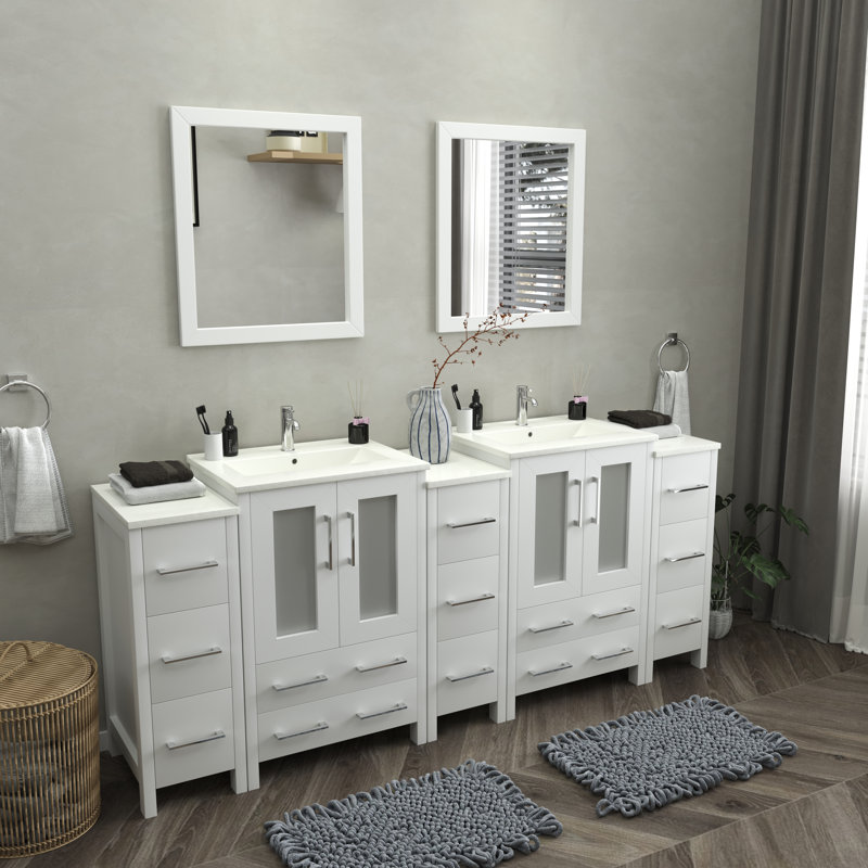  Framed 84" Double Bathroom Vanity Set, White