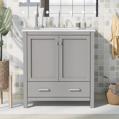 Hymir 30'' Single Bathroom Vanity with Solid Wood Top
