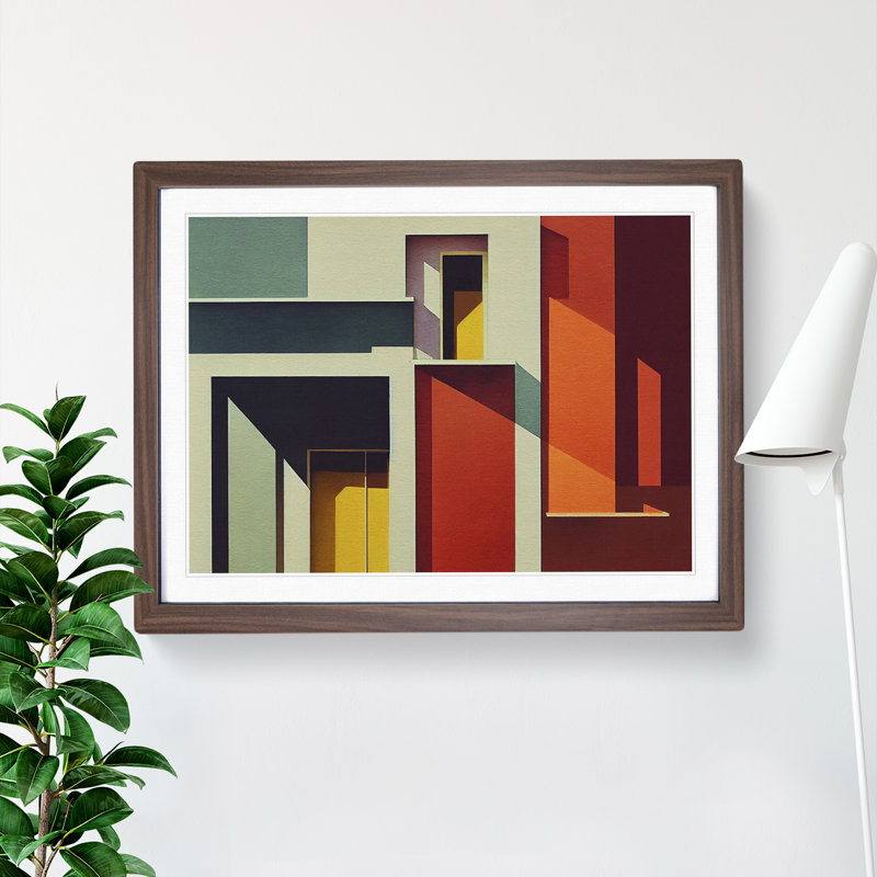 Bauhaus Architecture Abstract - Single Picture Frame Print, 46cm H x 64cm W x 2cm D, Walnut