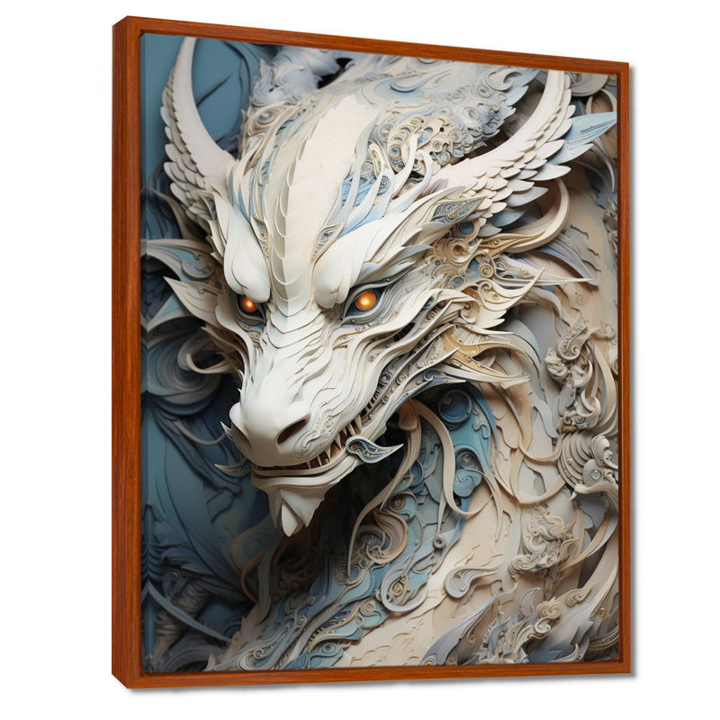 «Epic Blue and Grey Dragon Odyssey I», reproduction encadrée, H 40 po x l 30 po x P 1,5 po, Cadre flottant brun