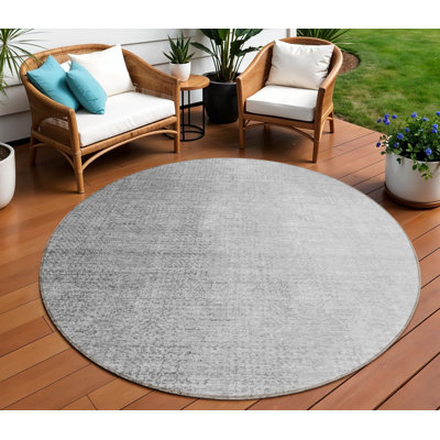 Tapis extérieur rond lavable abstrait gris et argent 8 pi