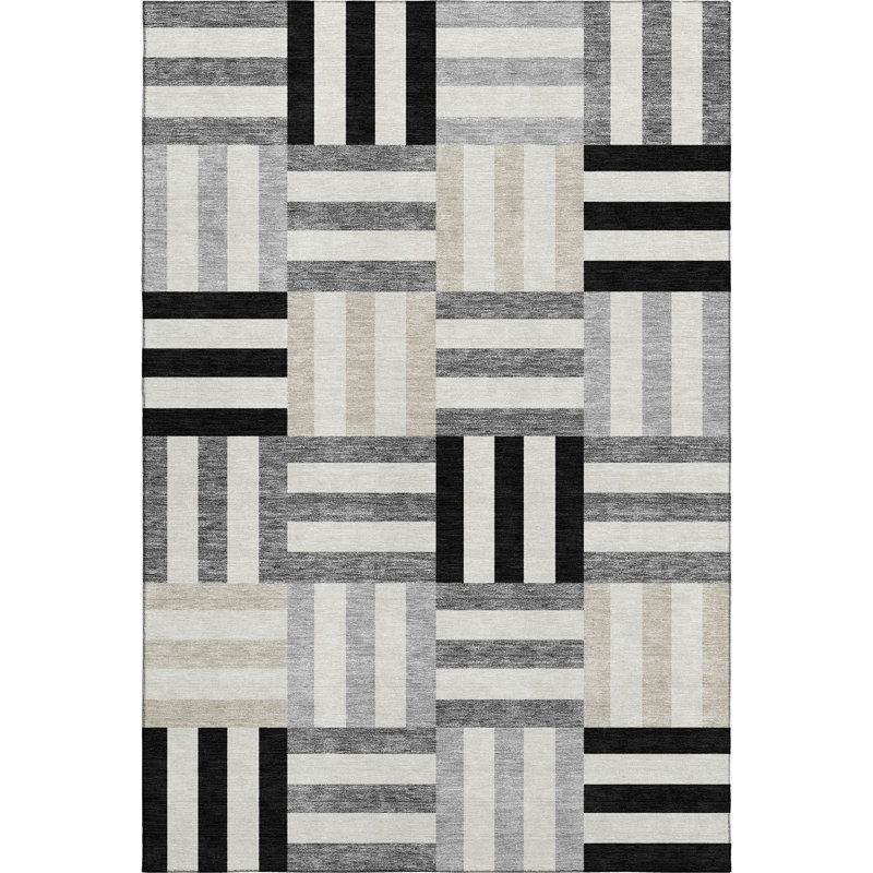 Premium Machine Washable Mayfield AMF2332 Geometric Rug, 9' x 12', Black