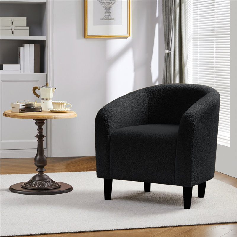 27”Wide Upholstered Solid Wood Barrel Accent Club Chair, Black Polyester Blend