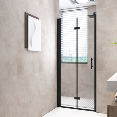 Grande porte de douche de 72 po, verre trempé de 6 mm de 1/4 po, cadre en aluminium noir mat, style simple, installation de salle de bain bricolage