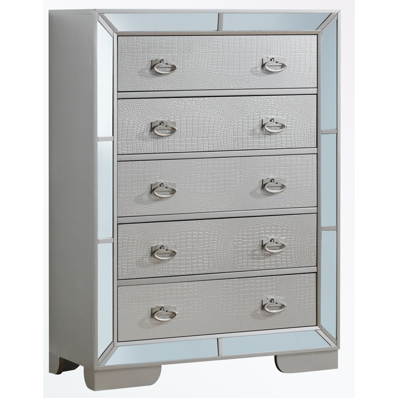 Commode de rangement avec cinq tiroirs, Gris