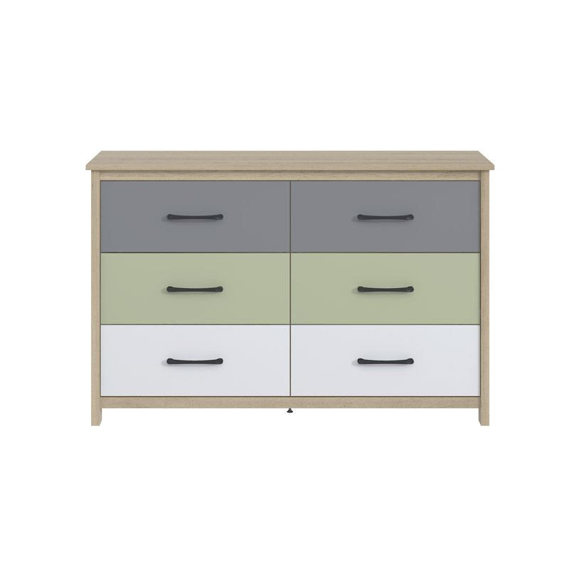 Commode 6 tiroirs Wilder, Gris / blanc / vert