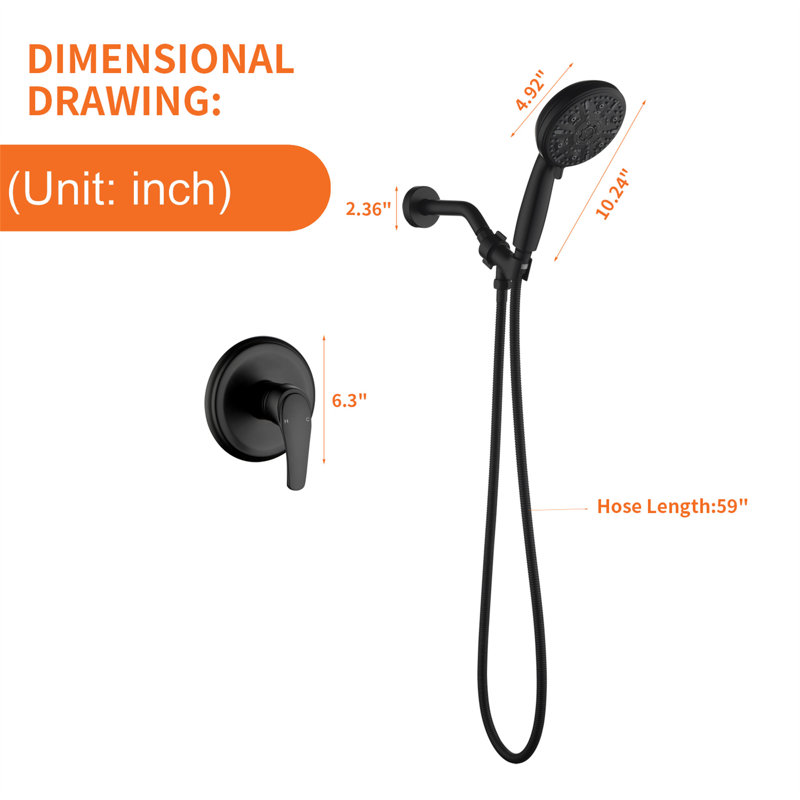 Volume Control Complete Shower System with Rough in-Valve, Matte Black