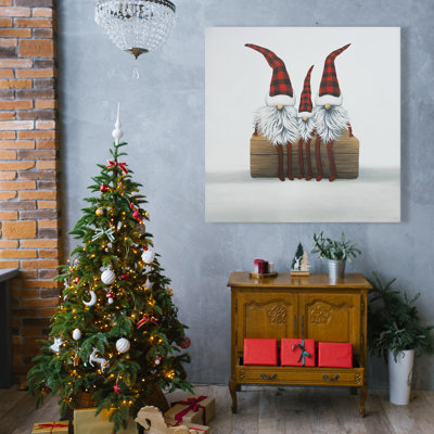 Three Christmas Gnomes - Farmhouse Red Canvas Home Decor
