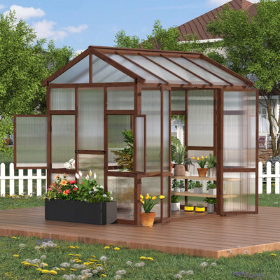 Heavy Duty Wooden Greenhouse 6x8 FT for Outdoor - Walk-in Kit with 6mm Polycarbonate Panels, Ventilated Window, Lockable Door - Ideal for Backyard, Patio, Lawn, Sturdy Wood