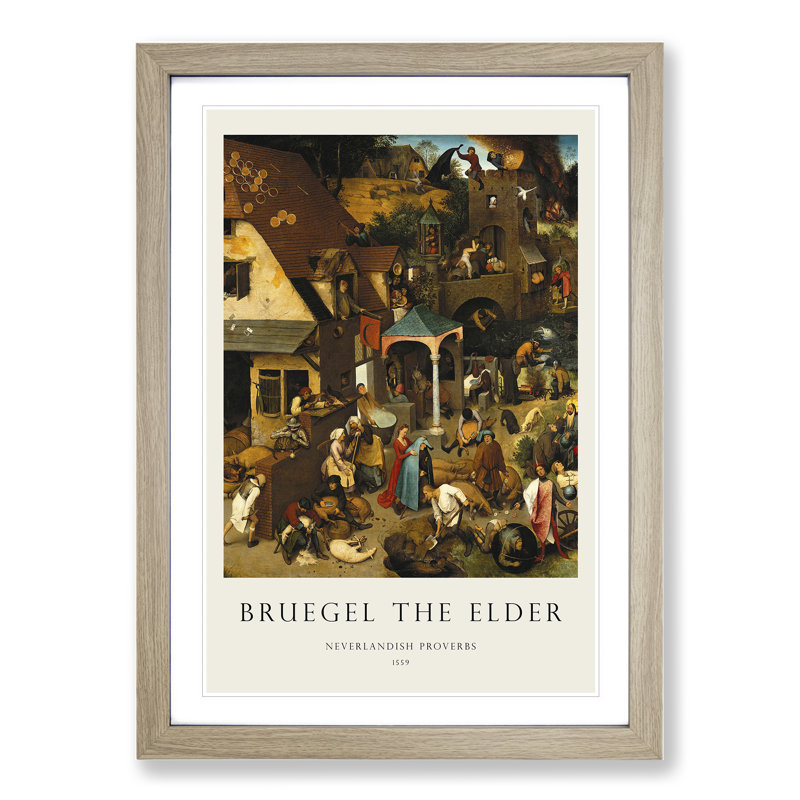 Neverlandish Proverbs by Pieter Bruegel the Elder - Framed Print, 48cm H x 36cm W x 2cm D, Oak