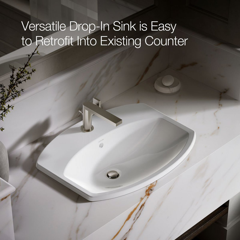 Cimarron® Vitreous China Rectangular Drop-In Bathroom Sink with Overflow, Single Hole, White