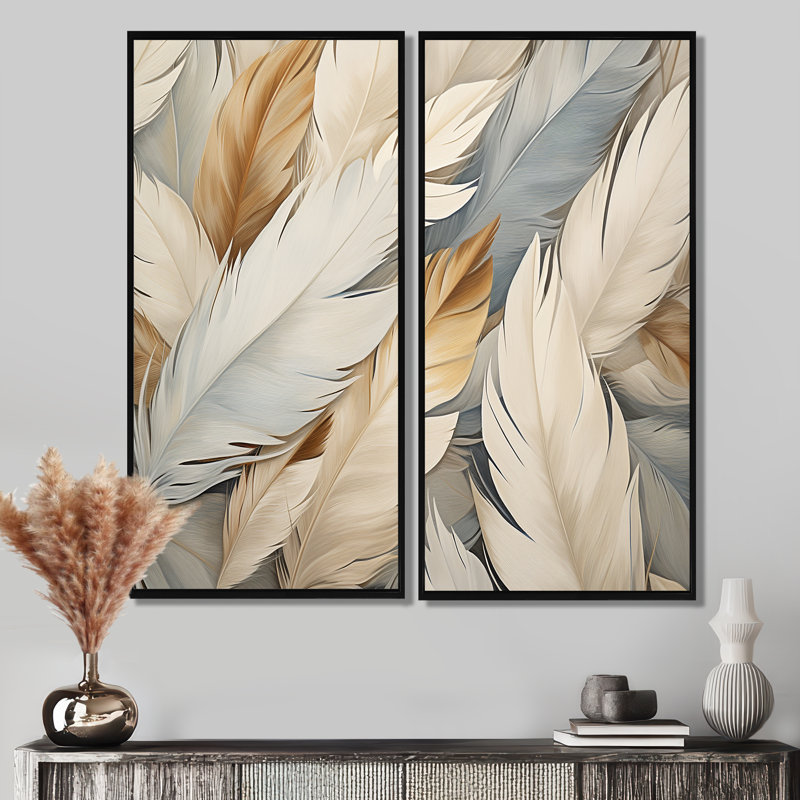 Plumes Feathery II - décorations murales grandes plumes, Impression encadrée flottante, H 32 po x l 32 po, Noir