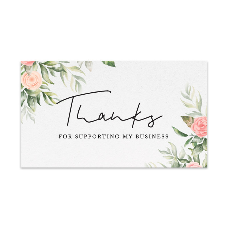 «Thank You For Supporting My Small Business», ivoire et fleurs roses, paquet de 100, 2 x 3,5 po