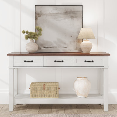 Console Table with 3 Drawers & Open Storage Shelf – 2-Tier Farmhouse Sofa Table – Perfect for Entryway, Living Room or Hallway