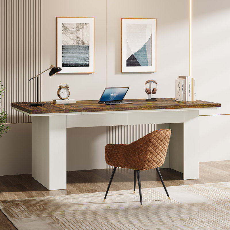 63" Brown White Executive Modern Large Computer Home Office Desk Study Writing Table