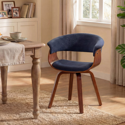 Modern Upholstered Dining Chairs, Blue Fabric With Wooden Legs, Soft Padded Seat And Back, Scandinavian Kitchen And Dining Room Side Chairs​​