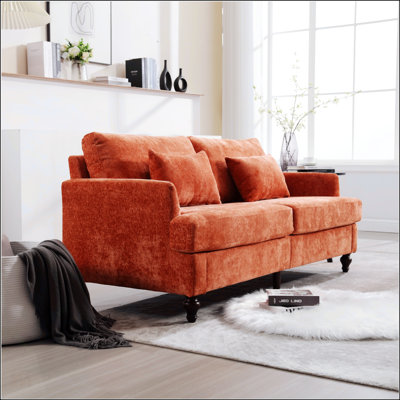 Mid Century Modern Chenille Fabric Loveseat Sofa, 2-Seat Upholstered Comfort for Living Room and Bedroom, Brown Wood Feet