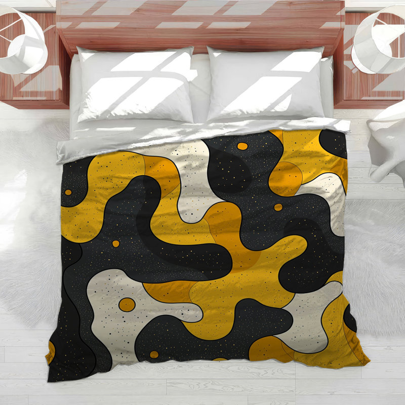 Yellow Shapes Bedding Abstract Comforter Steampunk, King Comforter