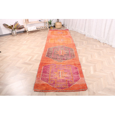Tapis turc tissé à la main en orange vif pour une esthétique de décor classique et bohème