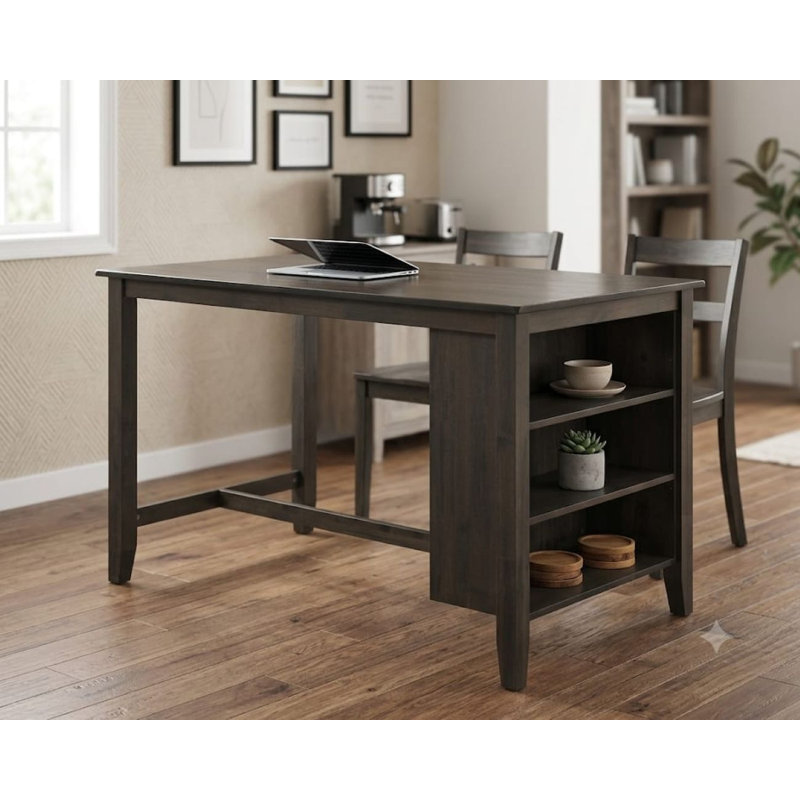 Table de îlot de cuisine avec rangement à 3 niveaux Pereira, Gris