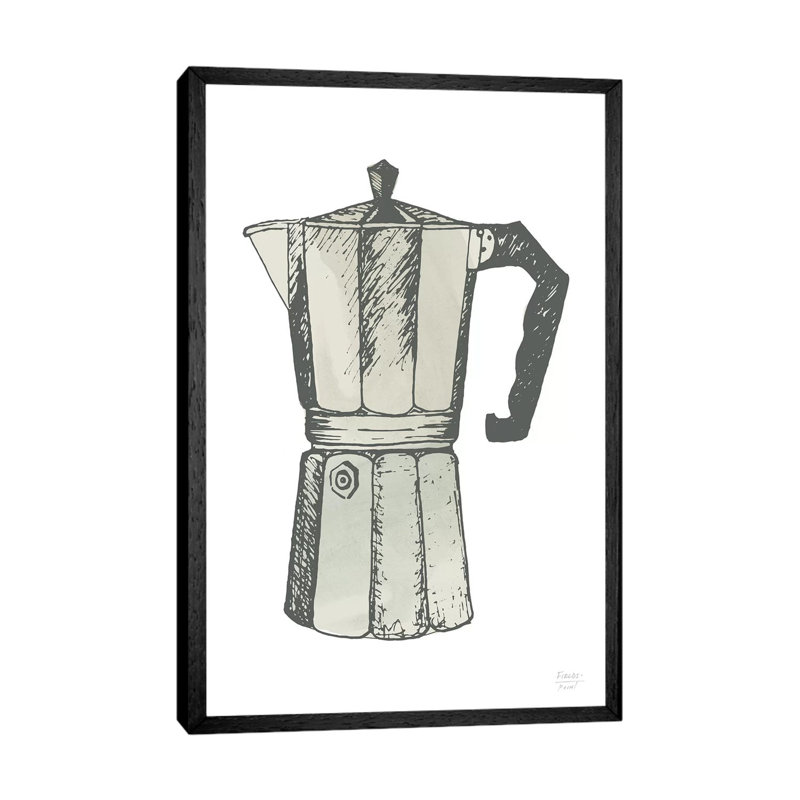 Espresso Coffee Maker - Print on Canvas, 101.6cm H x 66.04cm W x 3.81cm D, Black Floater Framed