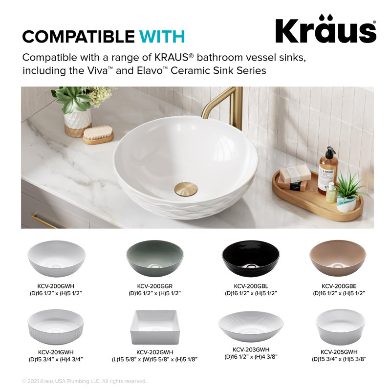 Extended Thread Pop-Up Bathroom Sink Drain, Brushed Gold