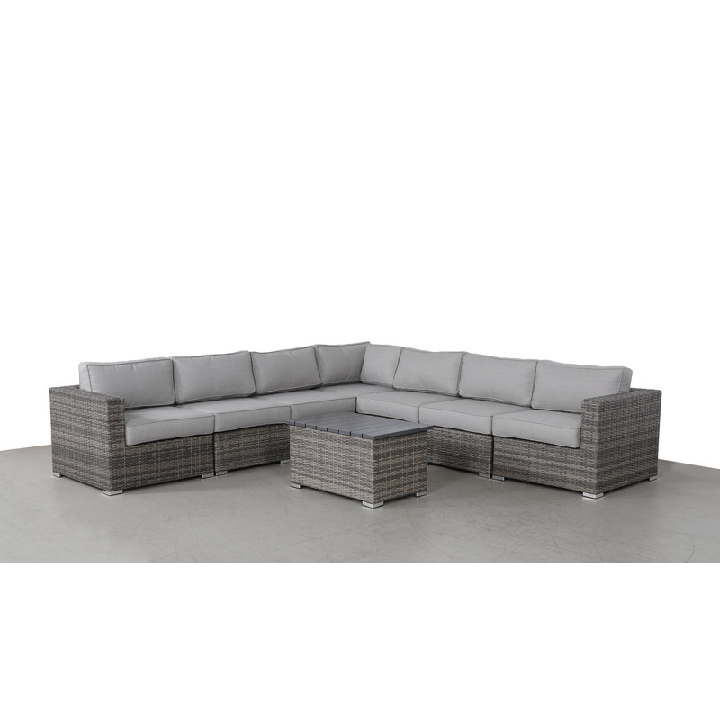 Demery Wicker Fully Assembled 6 - Person Seating Group with Cushions, Mixed Gray