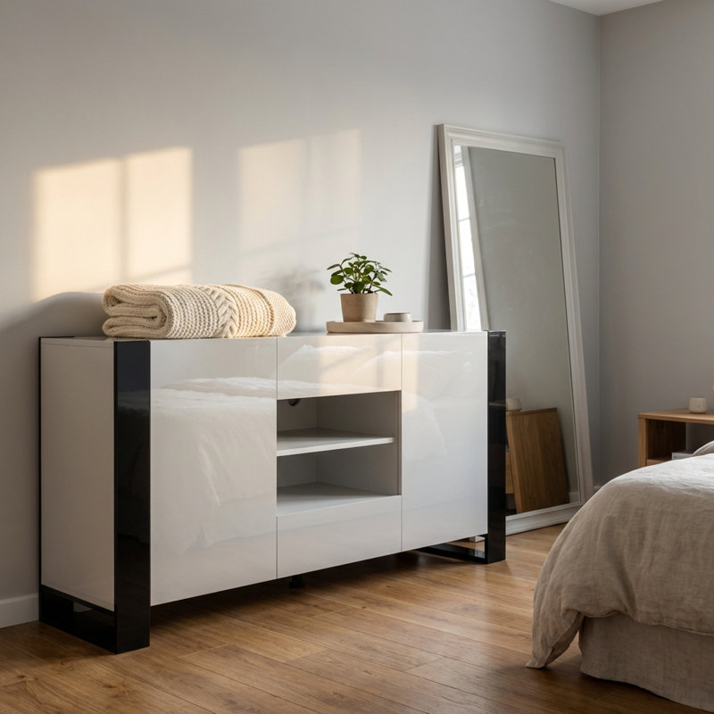 Togut 64.5" Sideboard with High Gloss Finish, White/Black