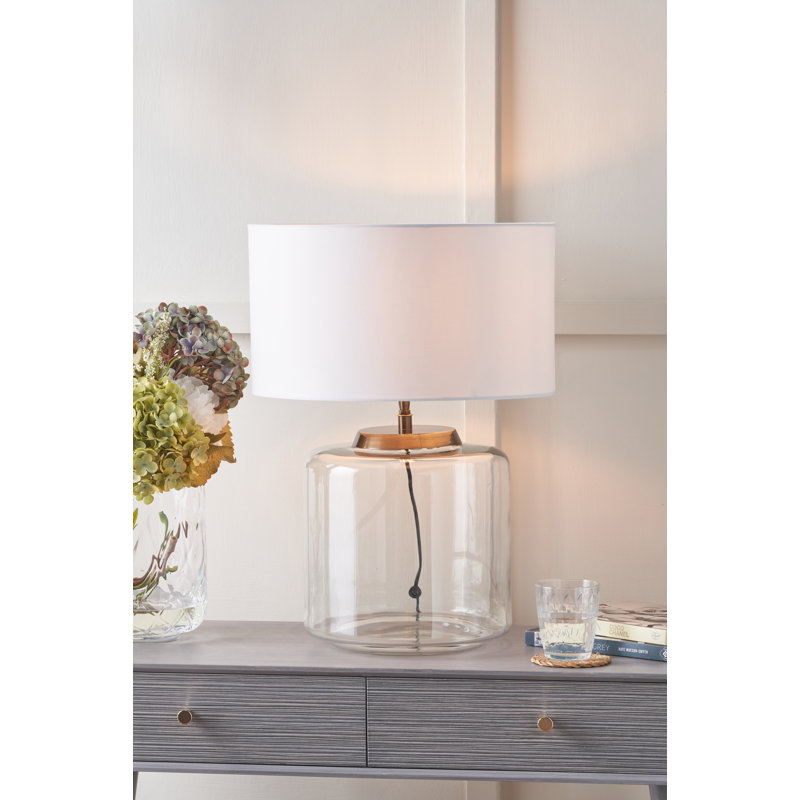 Glass Table Lamp, 23.23" H x 15.75" W x 15.75" D, Poly-Blend, Cream