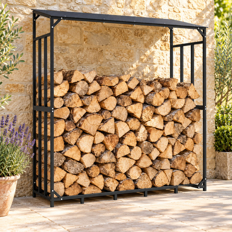 156.5cm W Outdoor Metal Log Rack with Sloping Roof