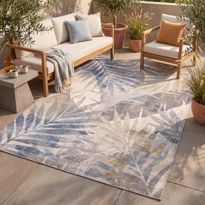 Tapis Folly Modern à poils courts, imprimé abstrait aquarelle vieilli, bleu, gris, or, crème, ivoire, antidérapant, idéal pour l'intérieur et l'extérieur, adapté aux animaux domestiques, pour salon, chambre, salle à manger, entrée, couloir, bureau, cuisine, zones de passage intense, facile à nettoyer, ultra doux, bord ourlé et lavable.