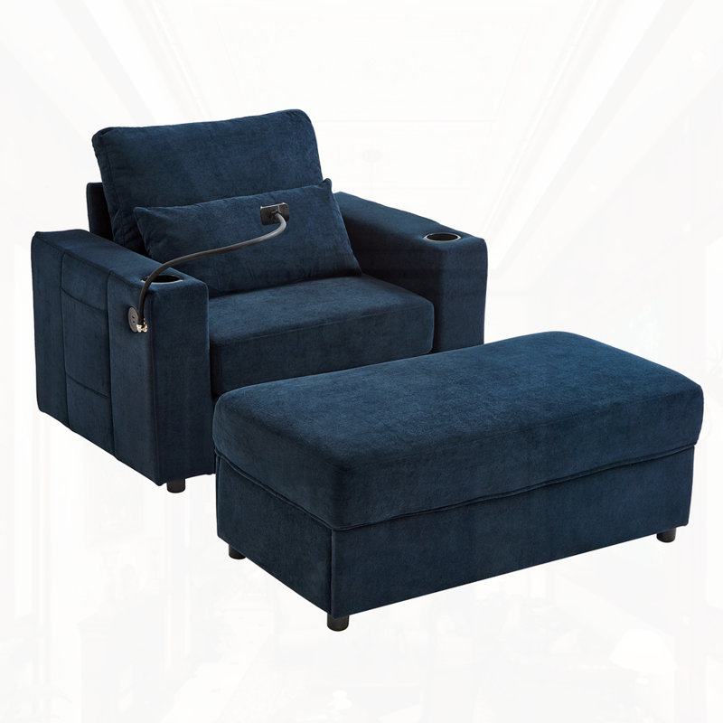 42.5"W Chaise Lounge Sofa Couch, Blue