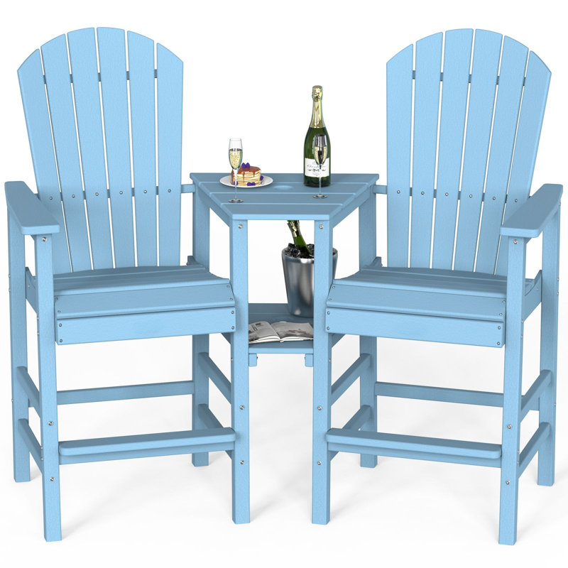 2-Piece Outdoor Adirondack Chairs With Removable Trays, Blue