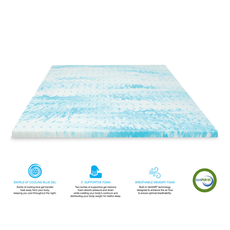 Full Size Gel Memory Foam Mattress Topper with Cooling Blue Swirl