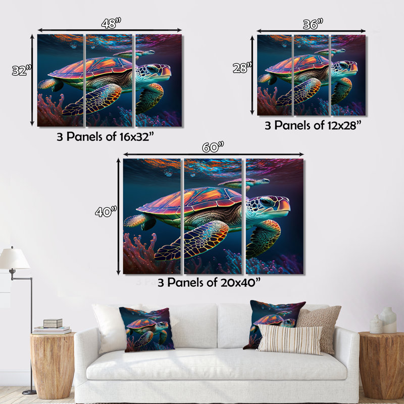 «Colorful Deep Sea Turtle Portrait I», ensemble de reproductions d'art sur toile, H 28 po x l 36 po x P 1 po