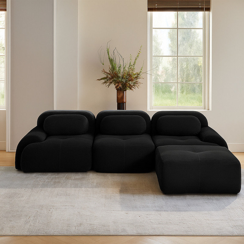 Modular Boneless L-Shaped Sectional Cloud Couch With Ottoman, Plush Corduroy, No Assembly Required, Big Comfy Couches Set With Fluffy Memory Foam