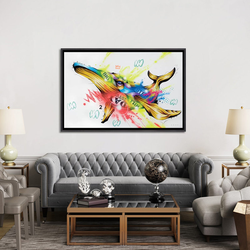 Tide par Taka Sudo - impression d'art graphique, Toile avec cadre noir patiné, Aucun mat, H 40 po x l 60 po x 1,5 po