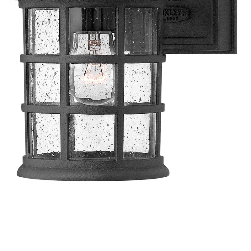 Black Aluminum Outdoor Wall Lantern with Clear Seedy Glass