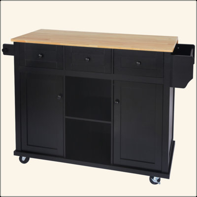 Drop-Leaf Kitchen Cart - 5-Wheel Rolling Kitchen Island with 3 Drawers, Cabinet Door Internal Storage Racks & Storage Cabinet for Dining Room