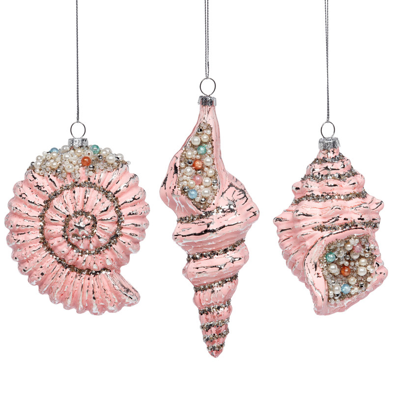 Christmas 6 Piece Seashell Hanging Figurine Ornament, Pink