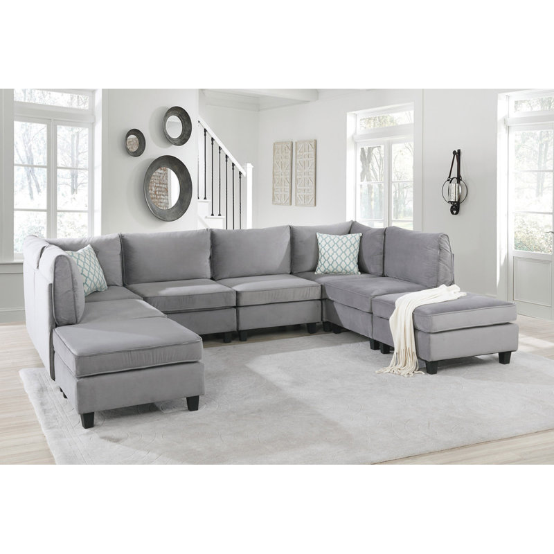 120" Grey Velvet 8Pc Modular Sectional Sofa
