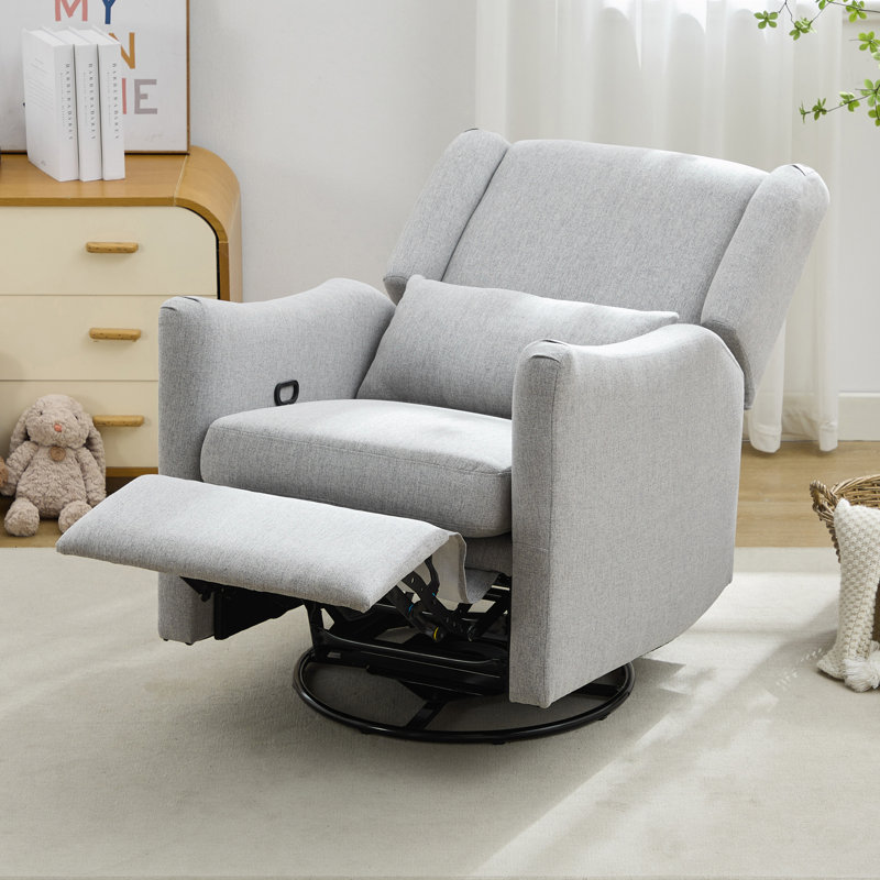 29.5'' W Swivel Rocker Recliner Chair, Gray Linen