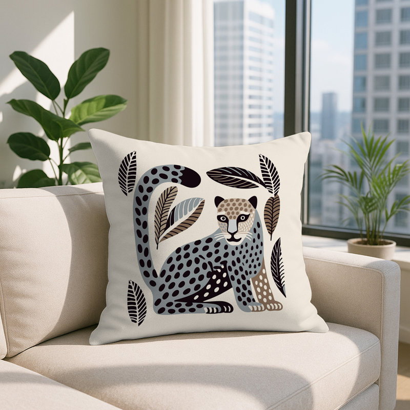Oreiller carré réversible intérieur / extérieur Ayra Leopard, Gris, Carré 15 po
